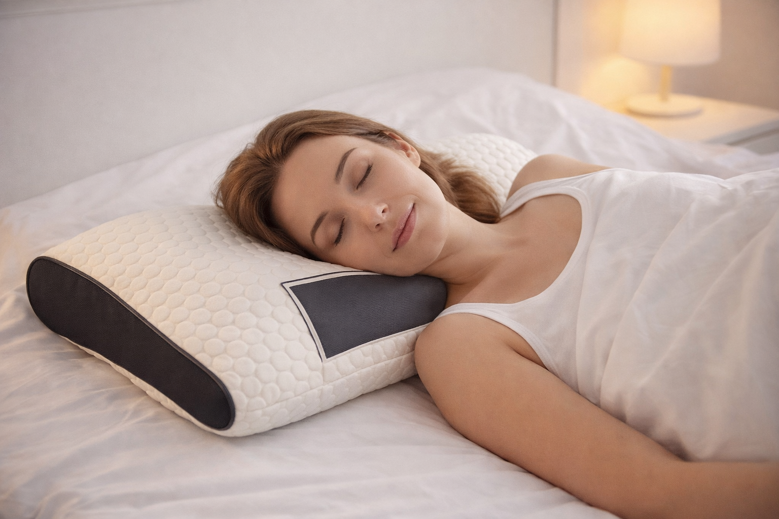 Oreiller cervical orthopédique en fibre de soja, idéal pour un sommeil réparateur.