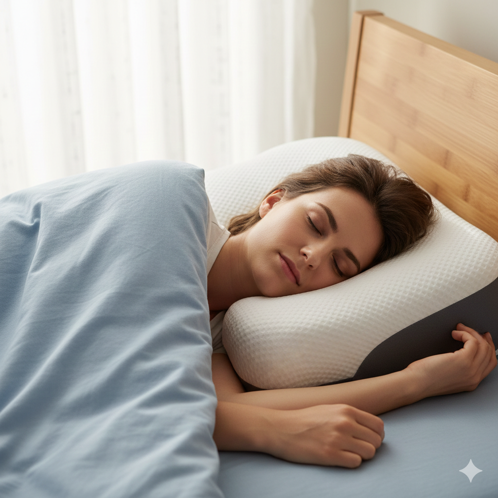 Oreiller cervical orthopédique en fibre de soja, idéal pour un sommeil réparateur.