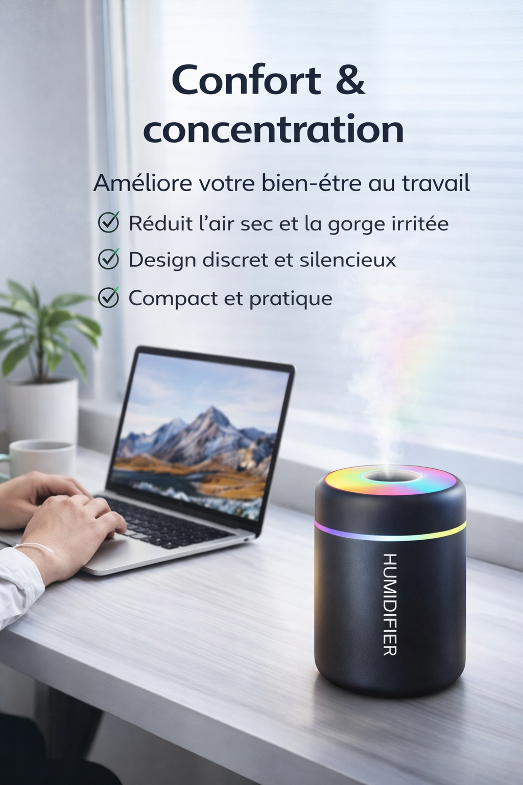 Mini humidificateur USB 180 ml - Diffuseur d'arômes électrique portable.