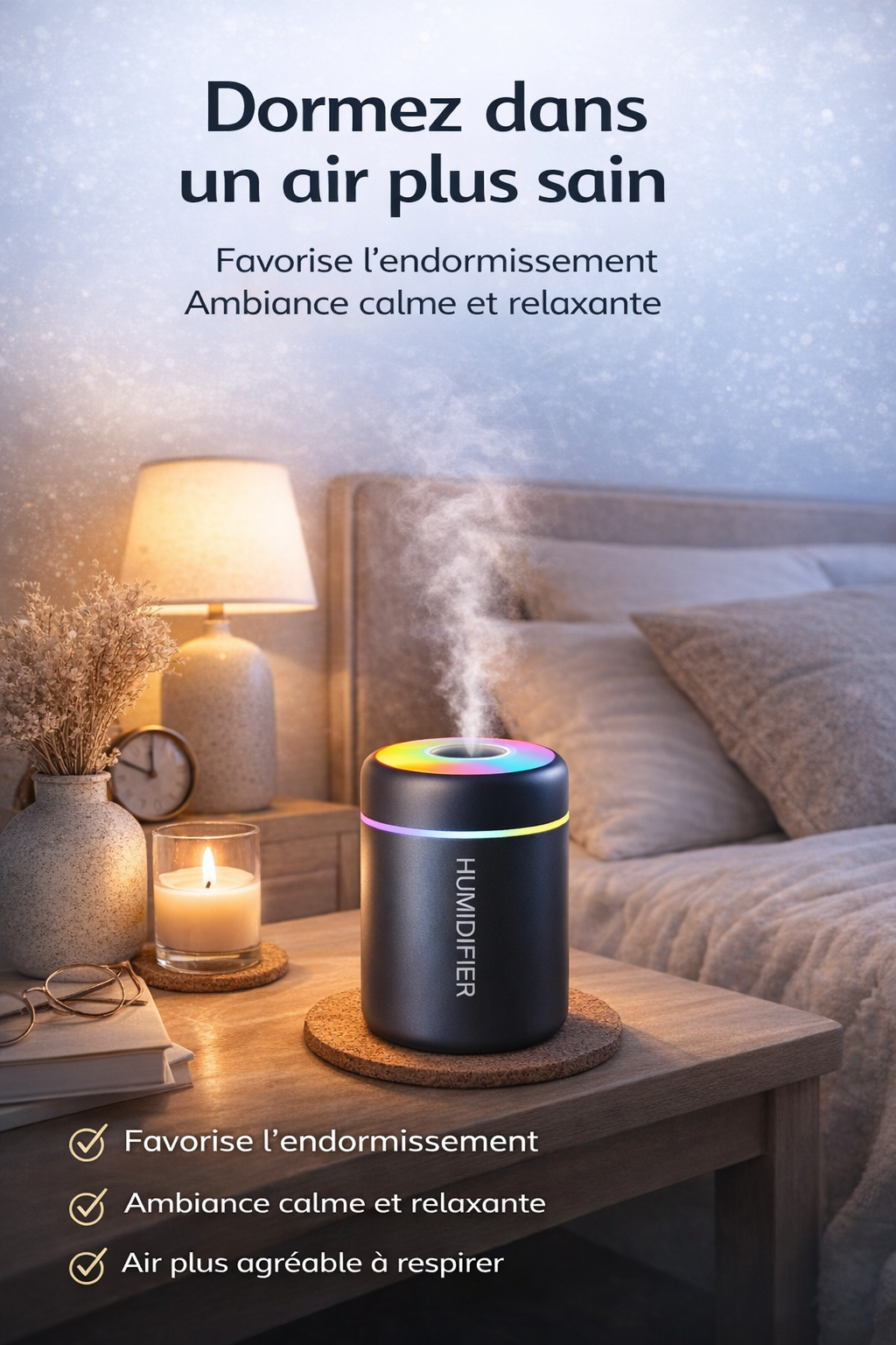 Mini humidificateur USB 180 ml - Diffuseur d'arômes électrique portable.