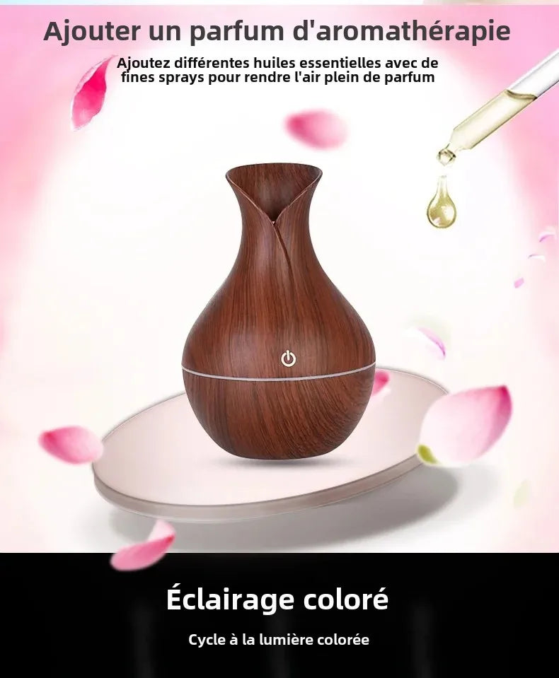 Mini humidificateur ultrasonique portable effet bois.